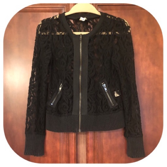 Vintage Y2K  Black Vintage Lace Bomber Jacket Size XS - Picture 2 of 5